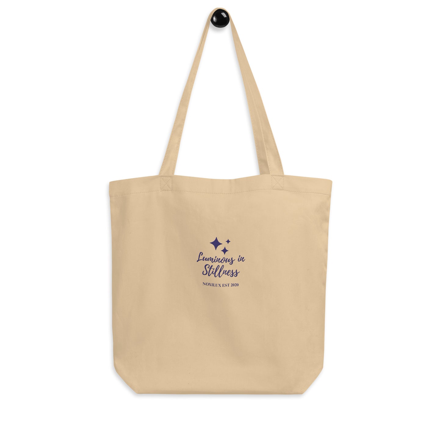 Luminous in Stillness Embroidered Affirmation Eco Shopping Tote Bag Beige organic cotton certified organic