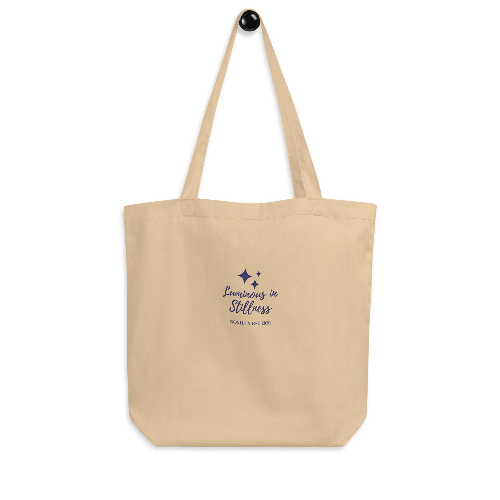 Luminous in Stillness Embroidered Affirmation Eco Shopping Tote Bag Beige organic cotton certified organic