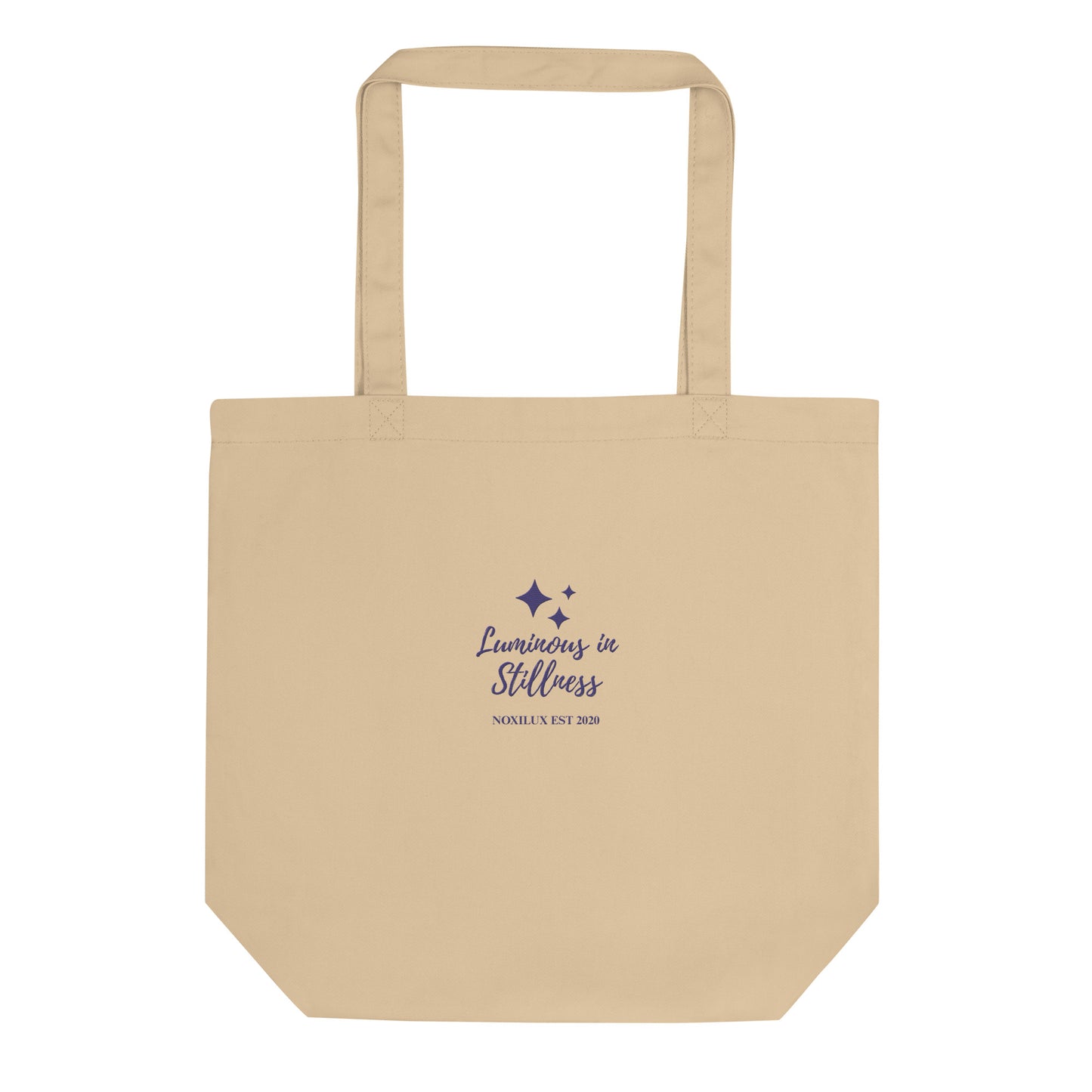 Luminous in Stillness Embroidered Affirmation Eco friendly Shopping Tote Bag Beige organic cotton 