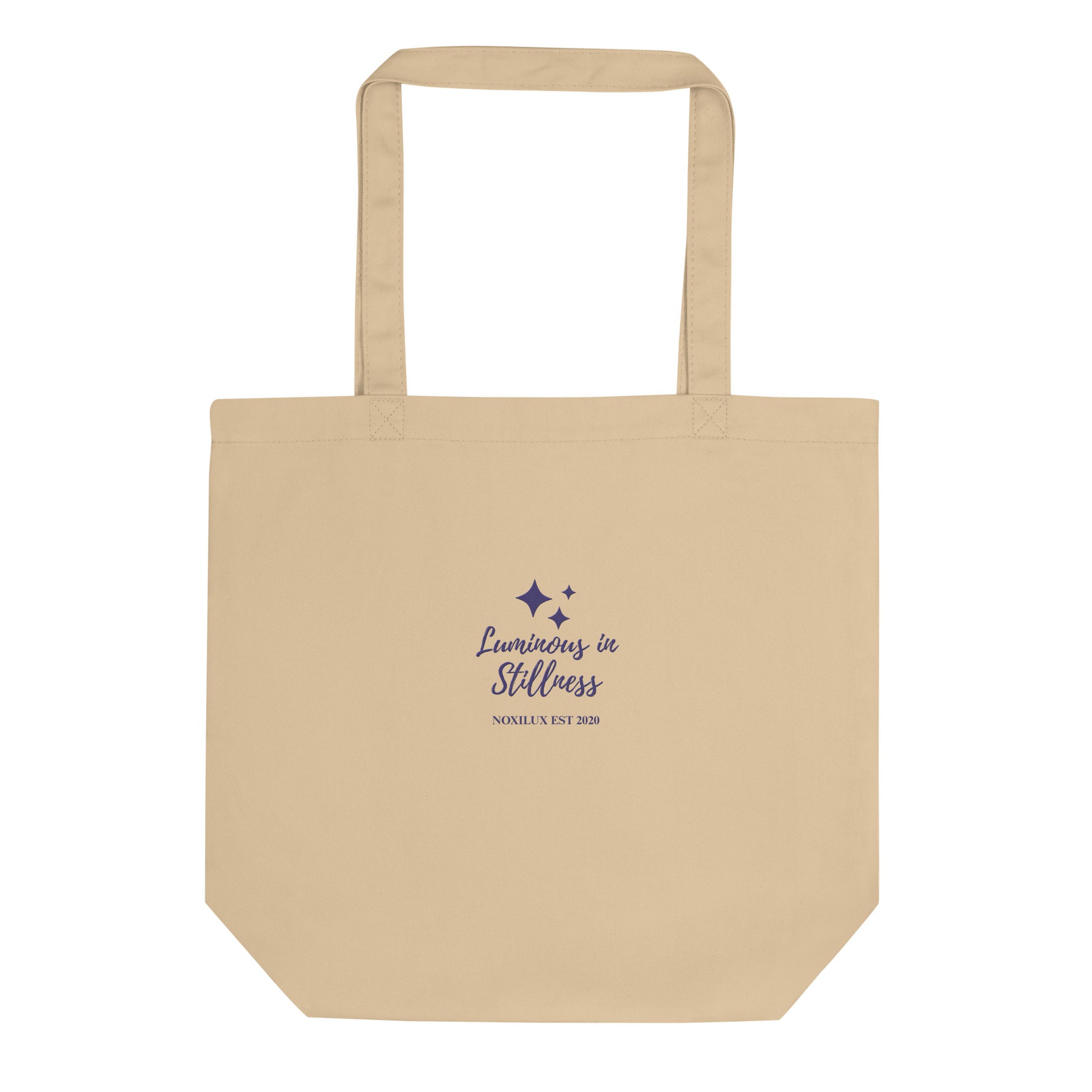 Luminous in Stillness Embroidered Affirmation Eco friendly Shopping Tote Bag Beige organic cotton 