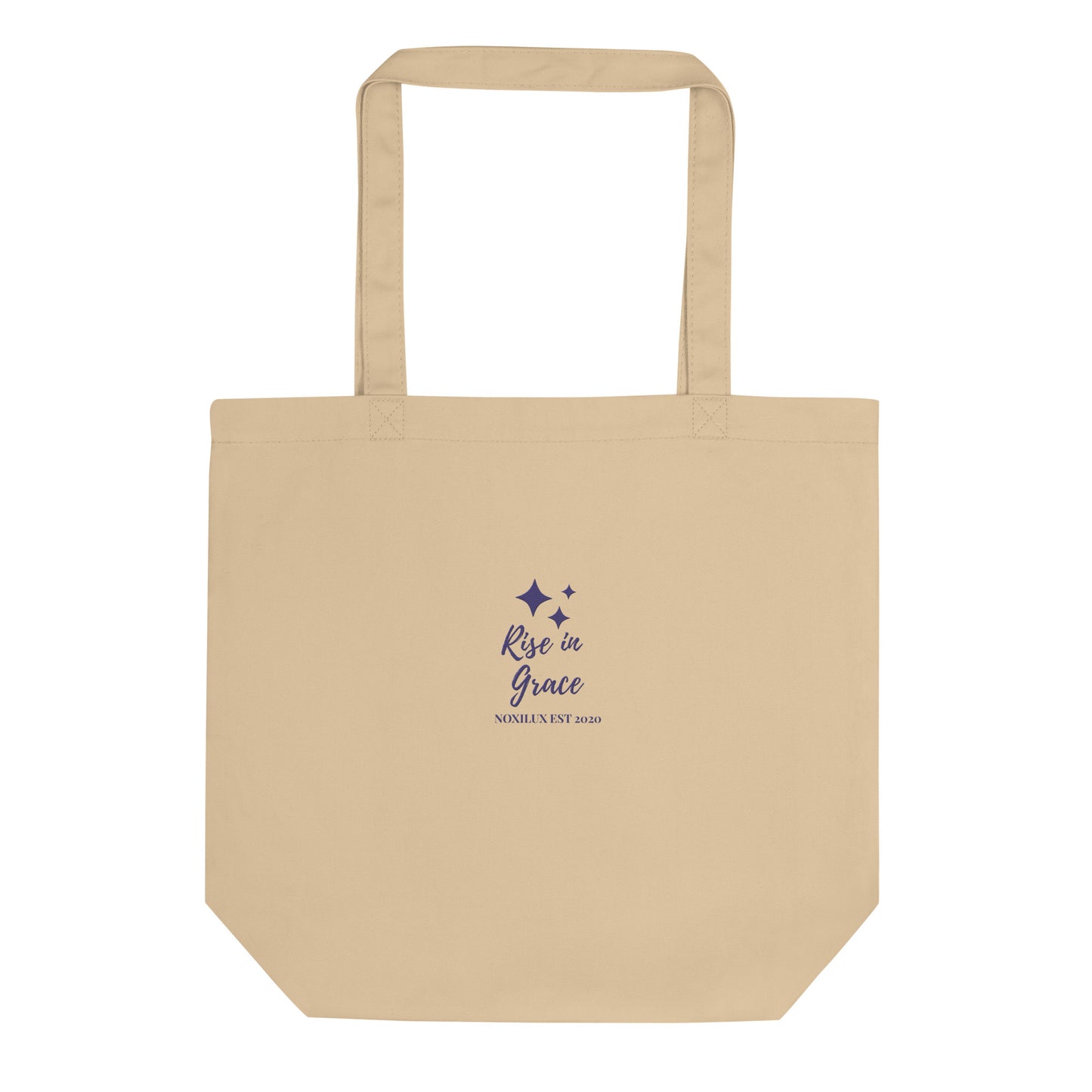 Rise in grace embroidered affirmation on a shopping tote bag organic cotton certified and eco 