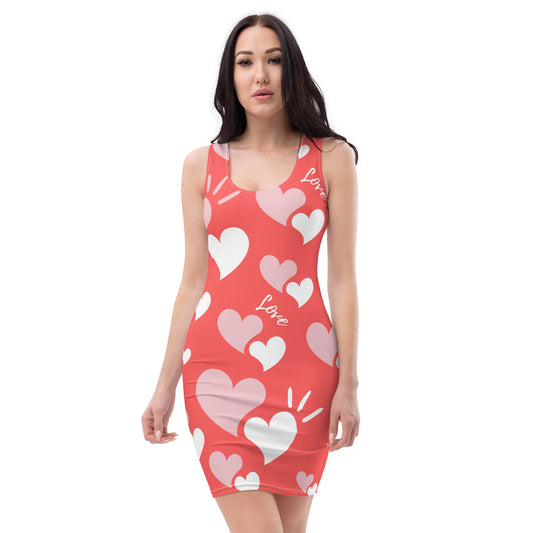 Women Bodycon Dress Pink Hearts