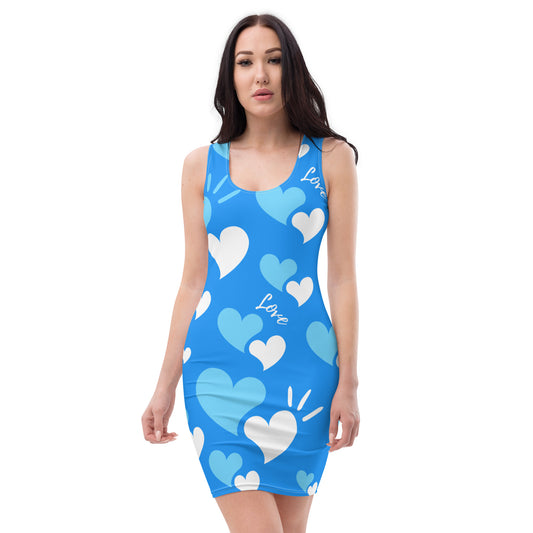 Bodycon Dress Hearts Blue