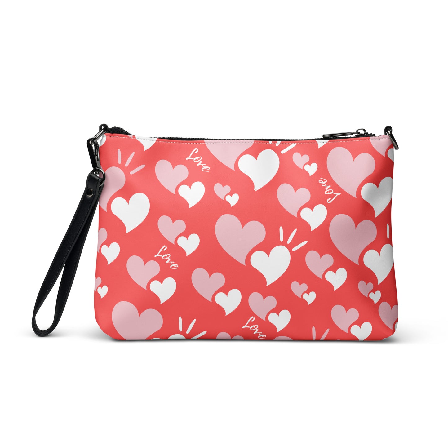 Women Crossbody Bag Faux Leather Pink Hearts