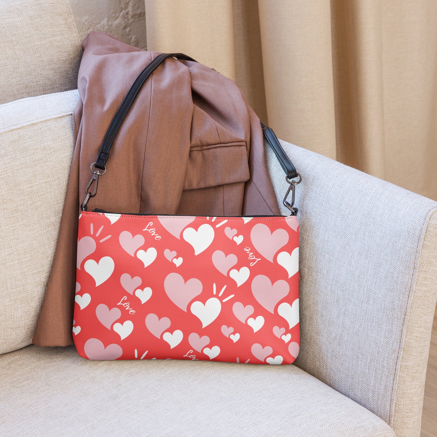 Women Crossbody Bag Faux Leather Pink Hearts