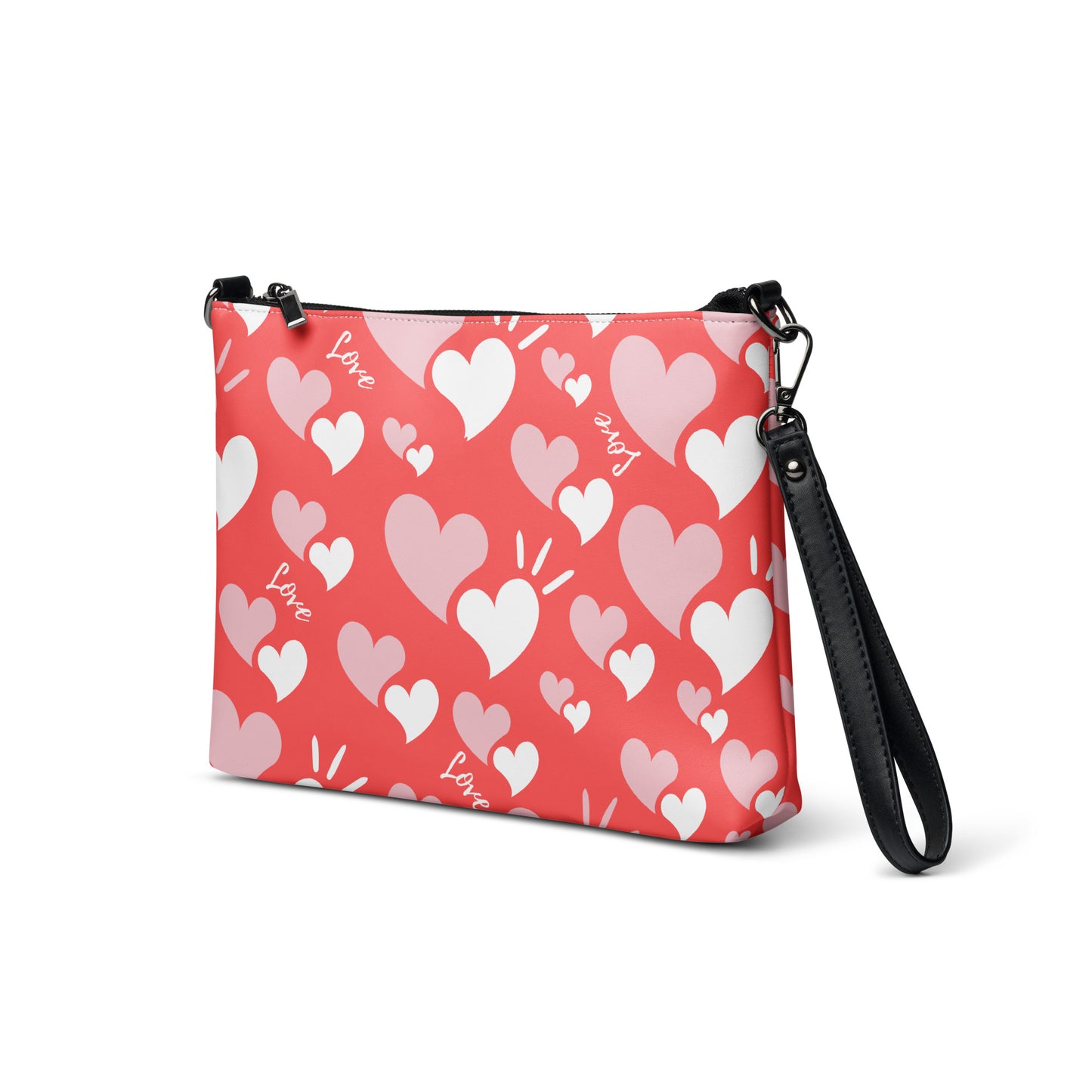 Women Crossbody Bag Faux Leather Pink Hearts