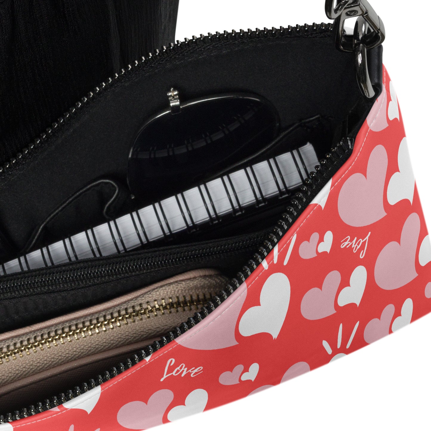 Women Crossbody Bag Faux Leather Pink Hearts