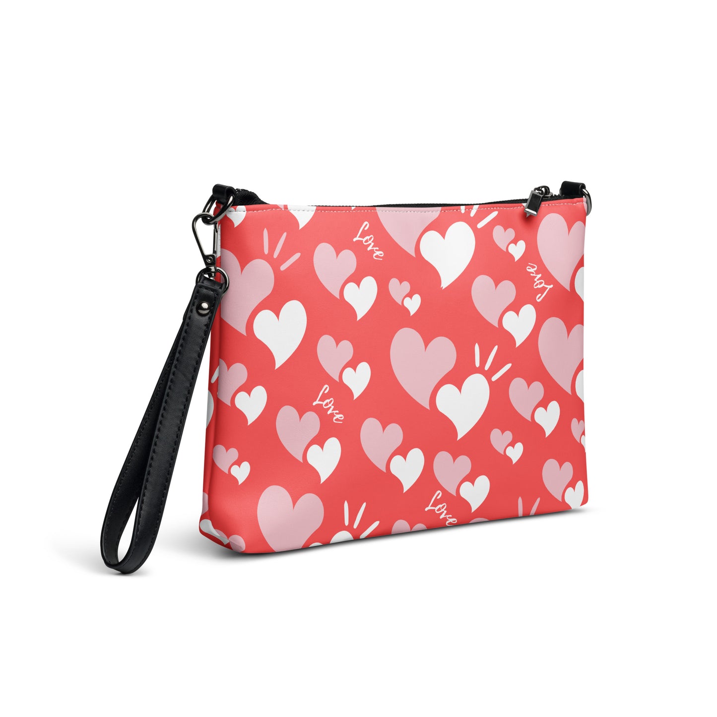 Women Crossbody Bag Faux Leather Pink Hearts