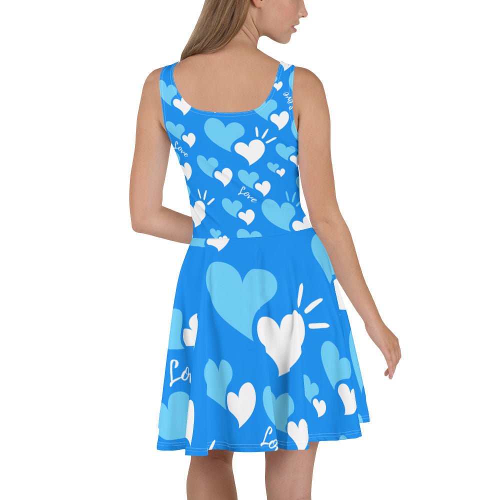 Skater Dress Sleeveless Blue Hearts Print Womenwear