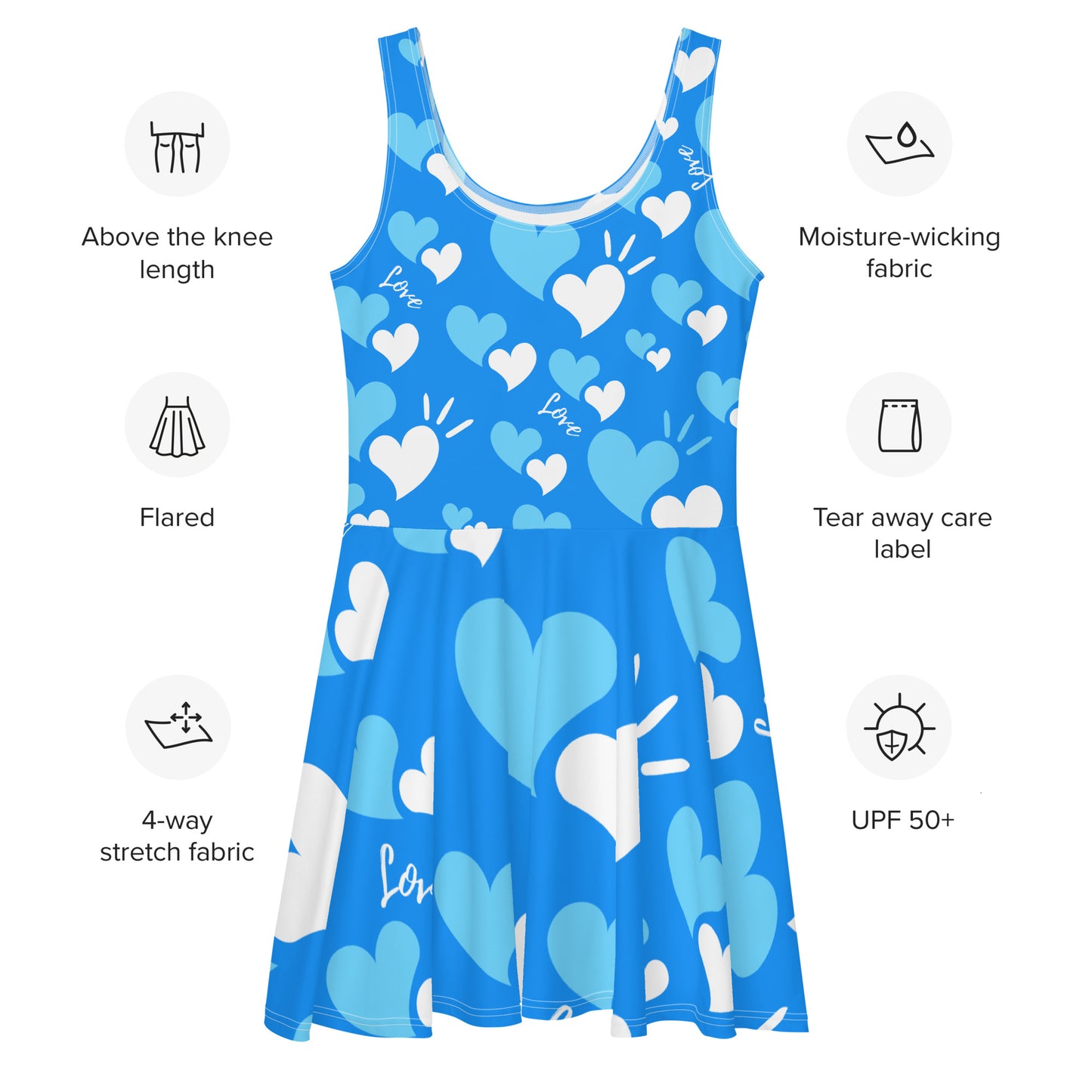 Skater Dress Sleeveless Blue Hearts Print Womenwear