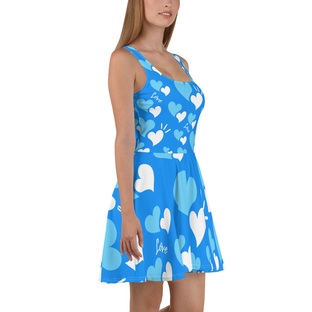 Skater Dress Sleeveless Blue Hearts Print Womenwear