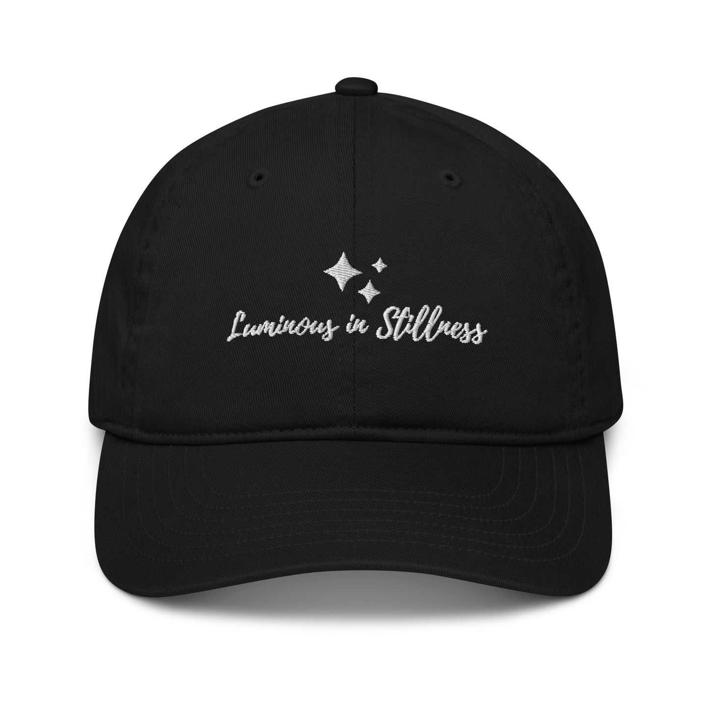 Unisex organic cotton baseball cap  with embroidered affirmation luminous in stillness