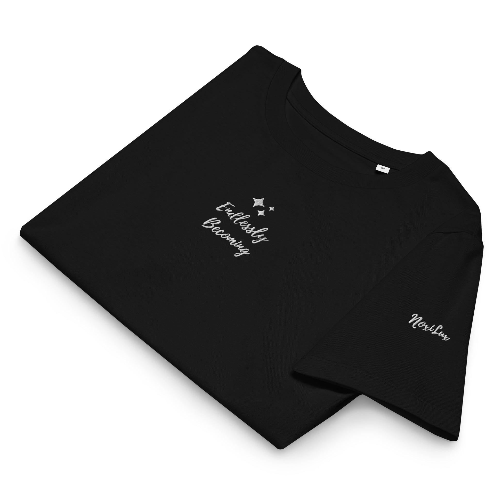 Product mockup | Women Tshirt Short Sleeve Organic Cotton Embroidered Where the Light Shines Affirmation 