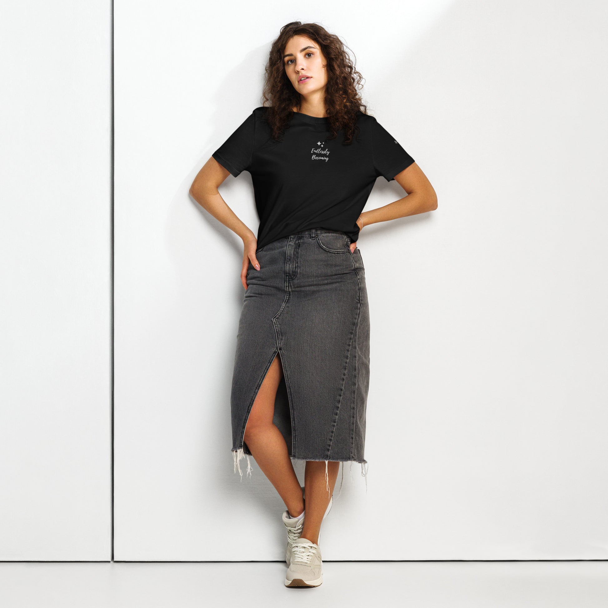 Product mockup | Women Tshirt Short Sleeve Organic Cotton Embroidered Where the Light Shines Affirmation 