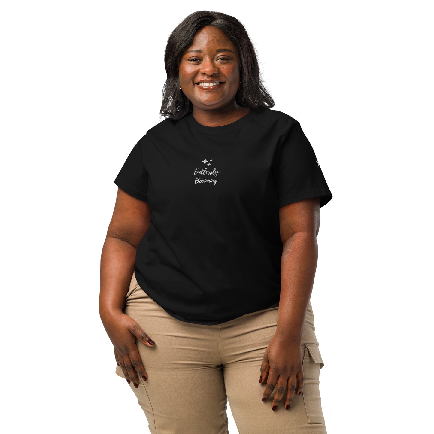 Product mockup | Women Tshirt Short Sleeve Organic Cotton Embroidered Where the Light Shines Affirmation 