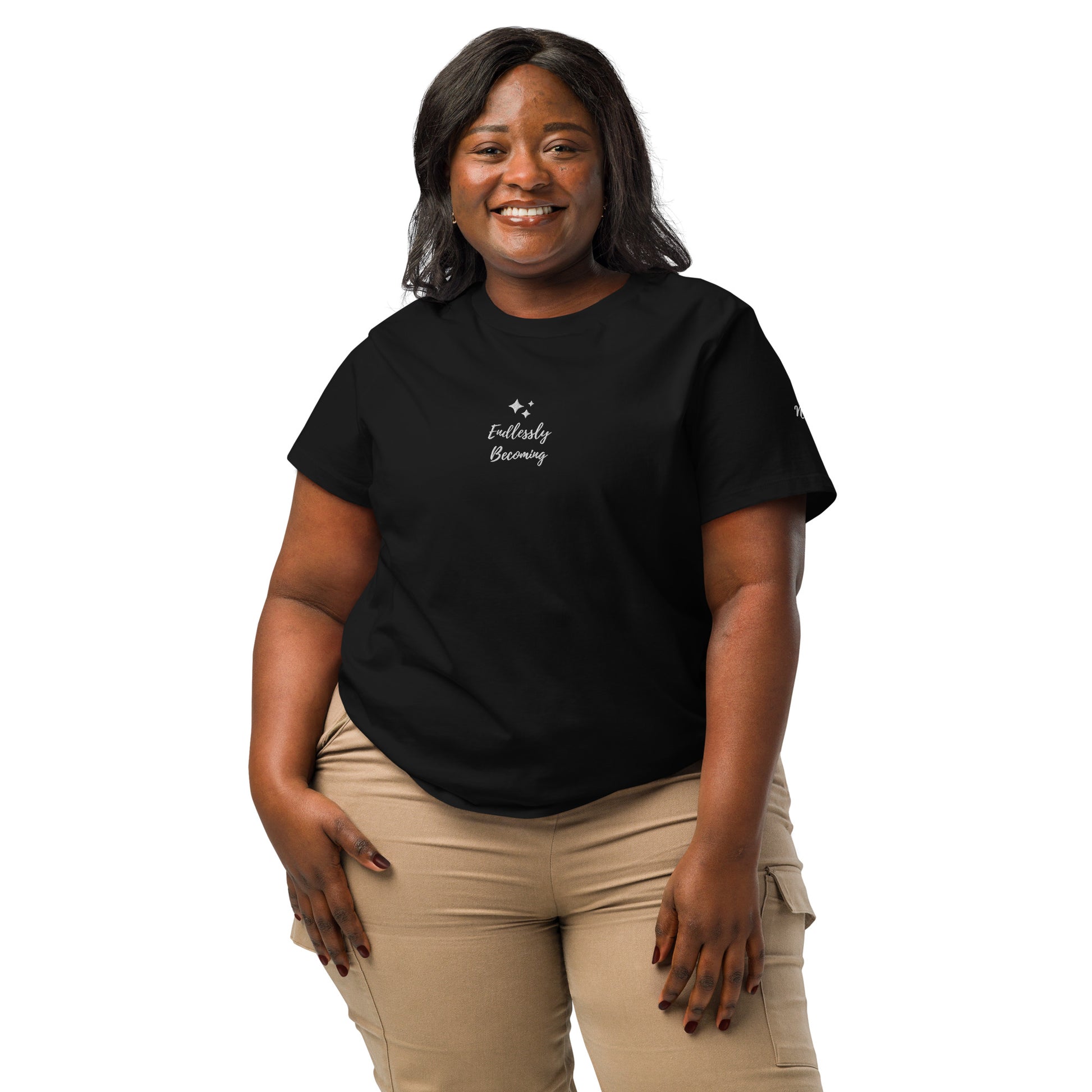 Product mockup | Women Tshirt Short Sleeve Organic Cotton Embroidered Where the Light Shines Affirmation 