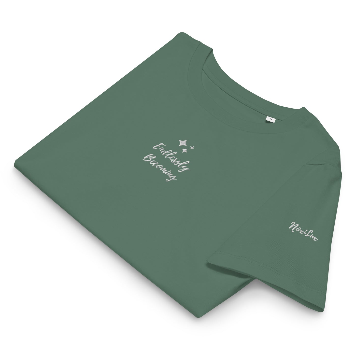 Product mockup | Women Tshirt Short Sleeve Organic Cotton Embroidered Where the Light Shines Affirmation 