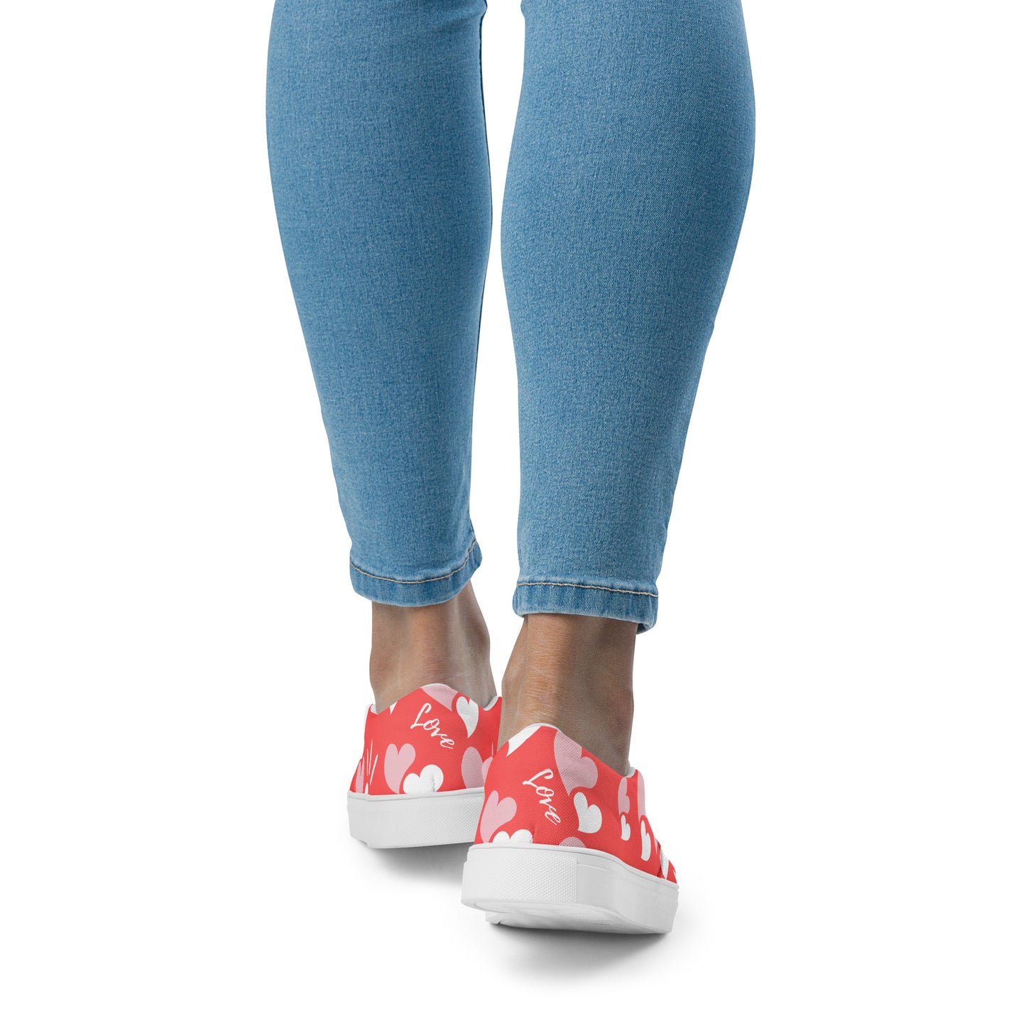 Women Shoes Slip On Canvas Pink Hearts