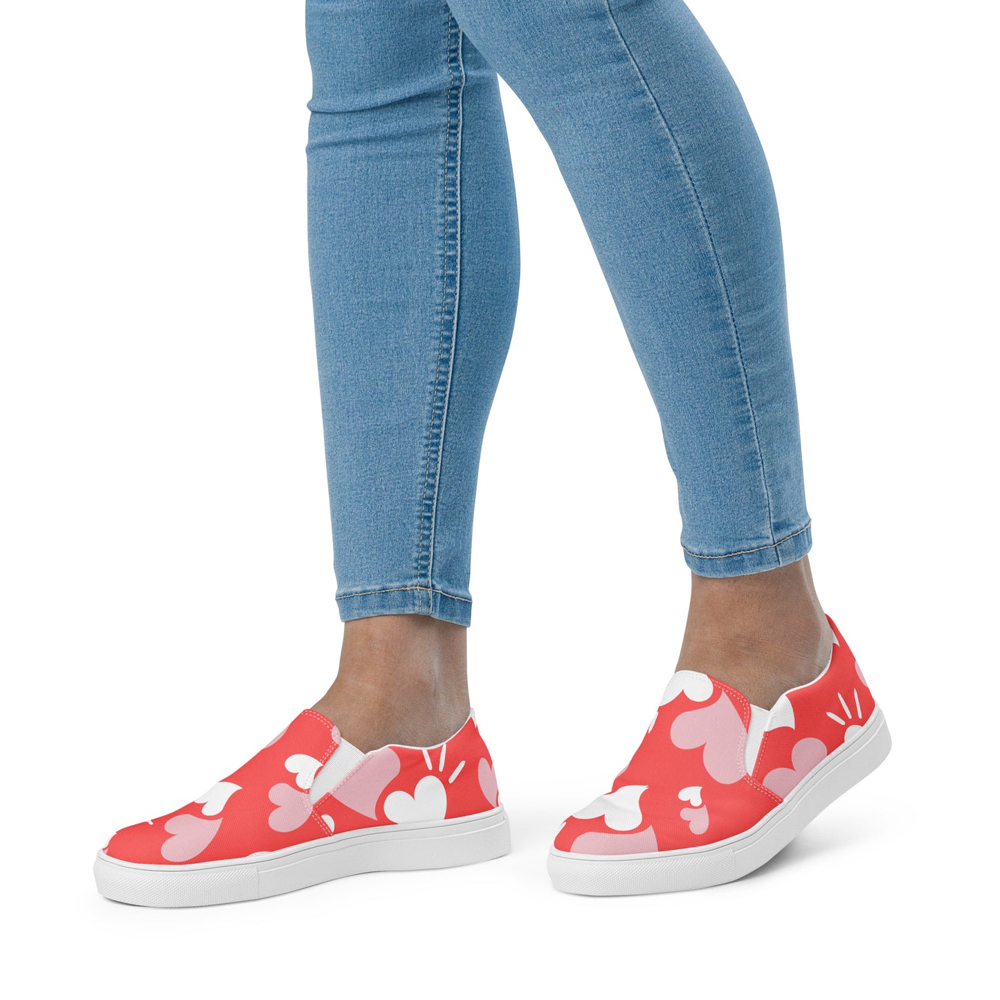 Women Shoes Slip On Canvas Pink Hearts