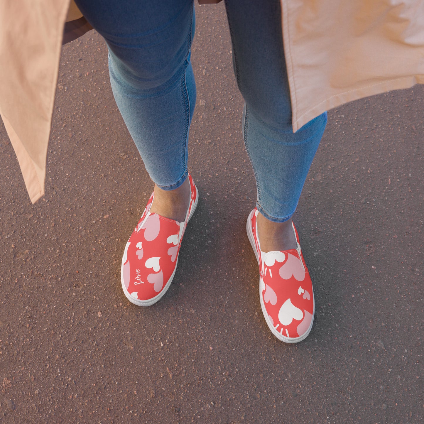 Women Shoes Slip On Canvas Pink Hearts