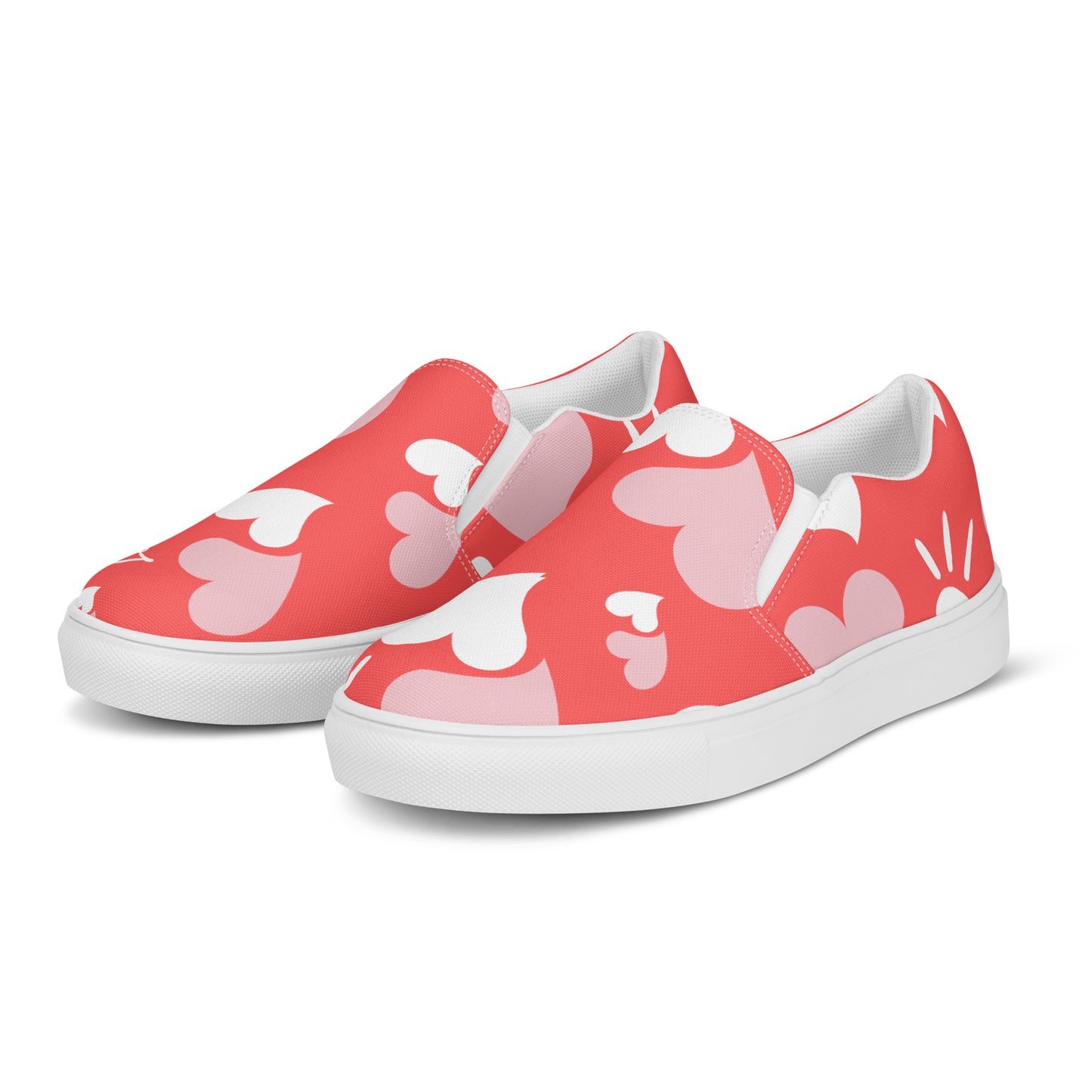 Women Shoes Slip On Canvas Pink Hearts