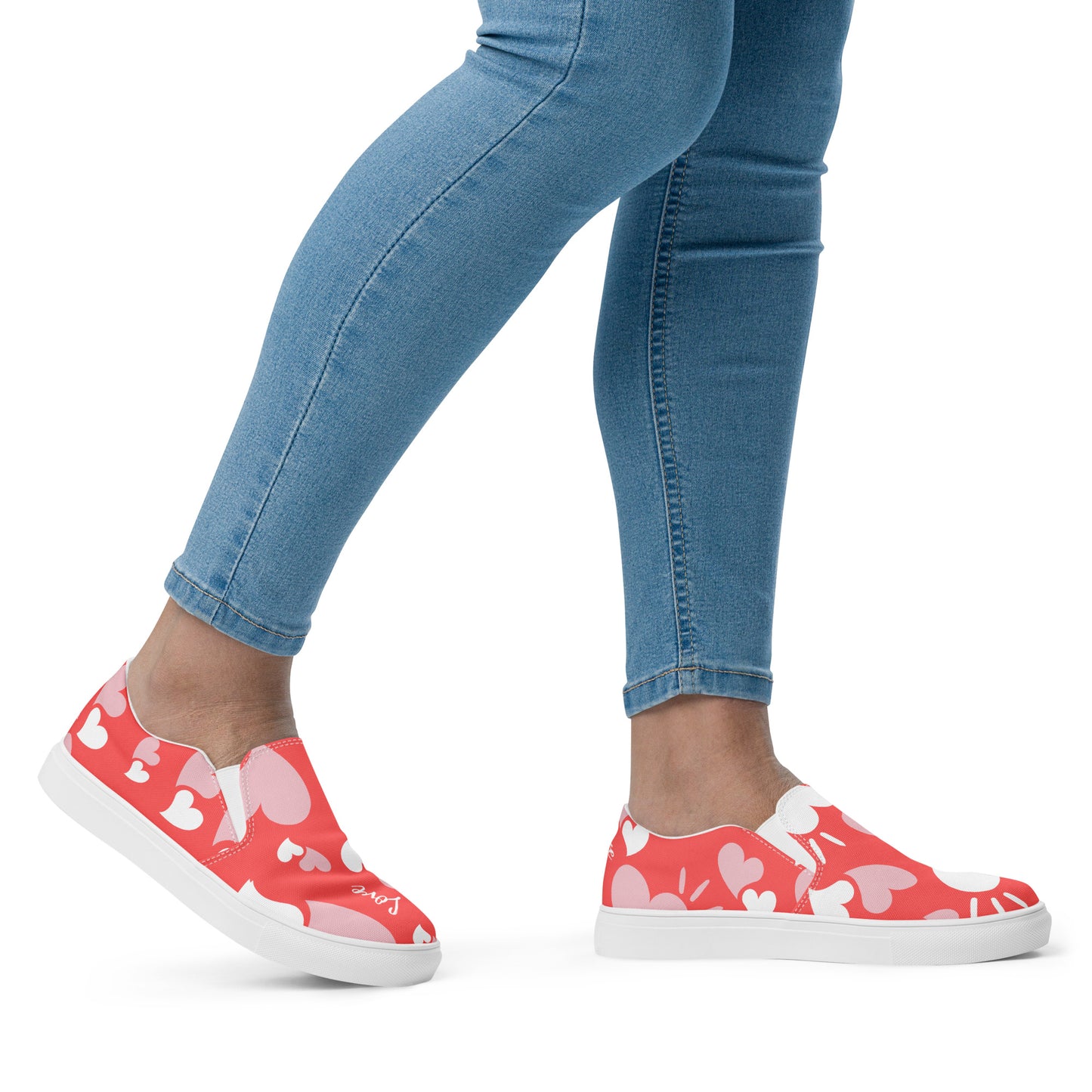 Women Shoes Slip On Canvas Pink Hearts