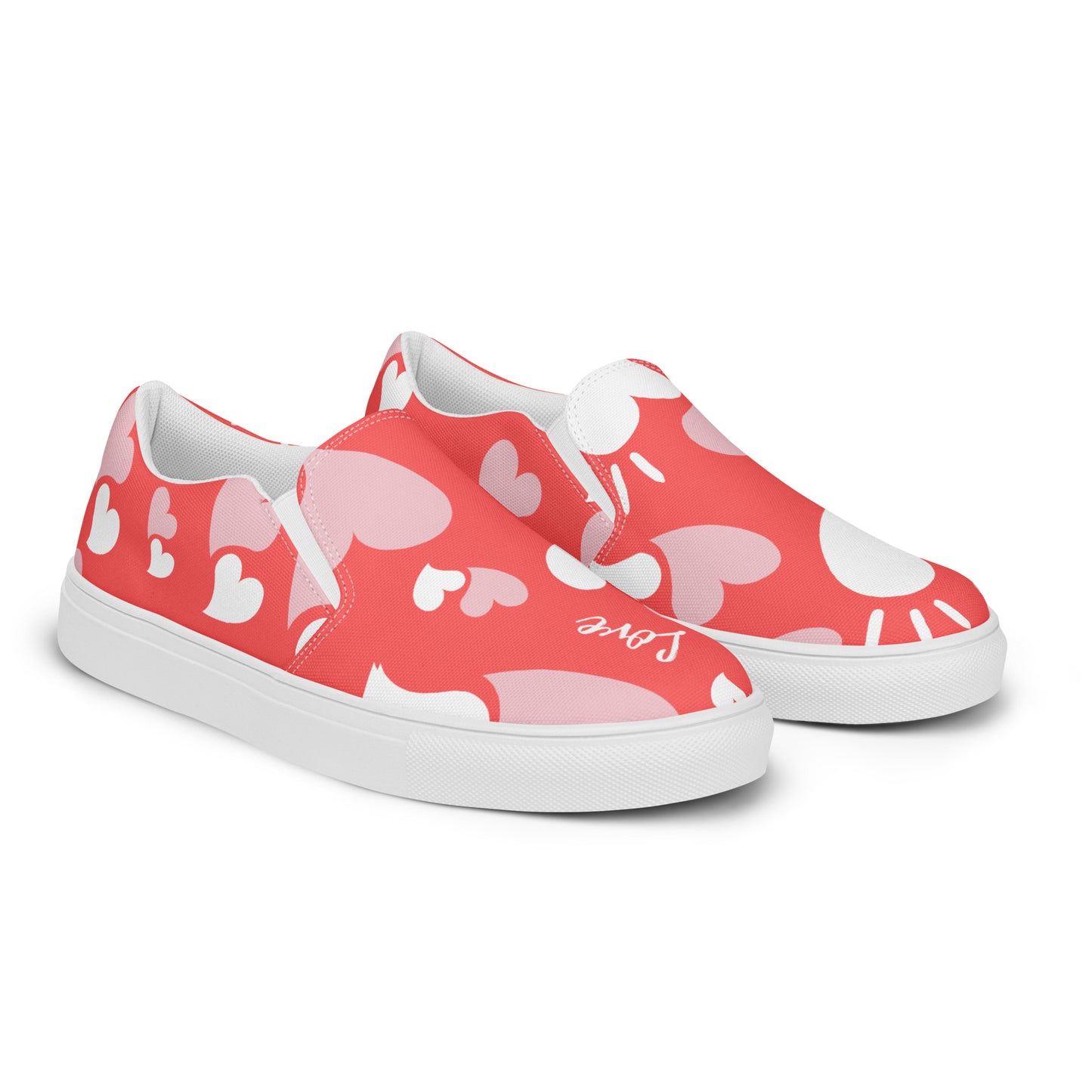 Women Shoes Slip On Canvas Pink Hearts