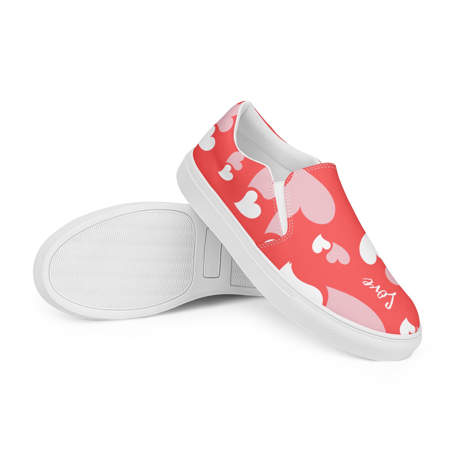 Women Shoes Slip On Canvas Pink Hearts