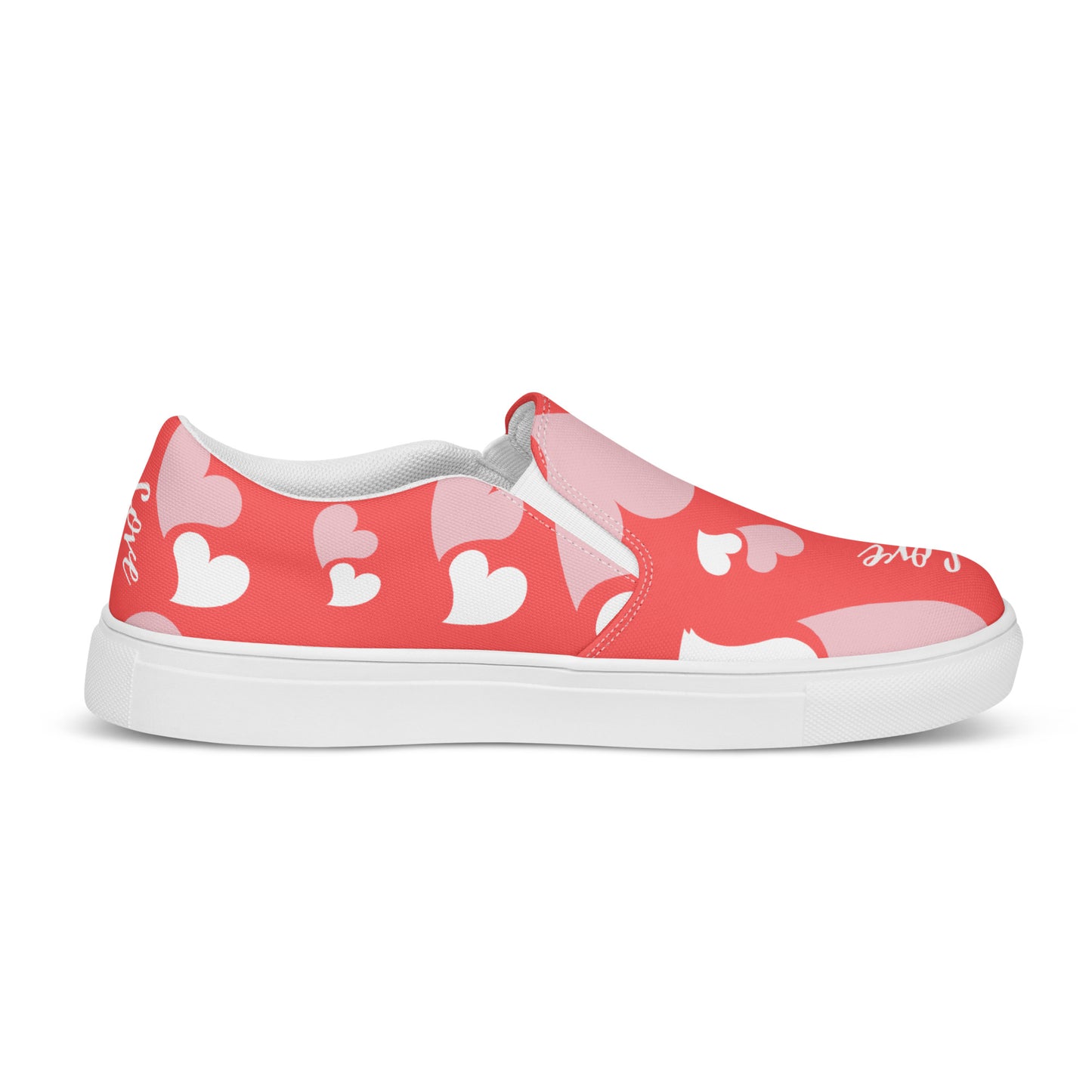 Women Shoes Slip On Canvas Pink Hearts